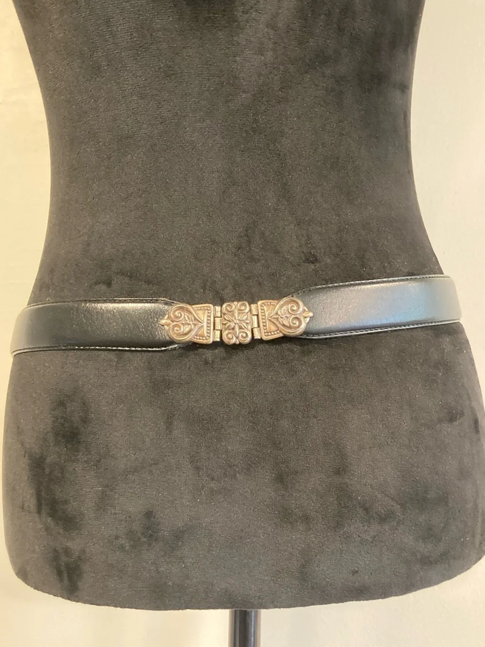 Fossil Black Leather Western-Style Belt with Silver-Tone Heart Accents